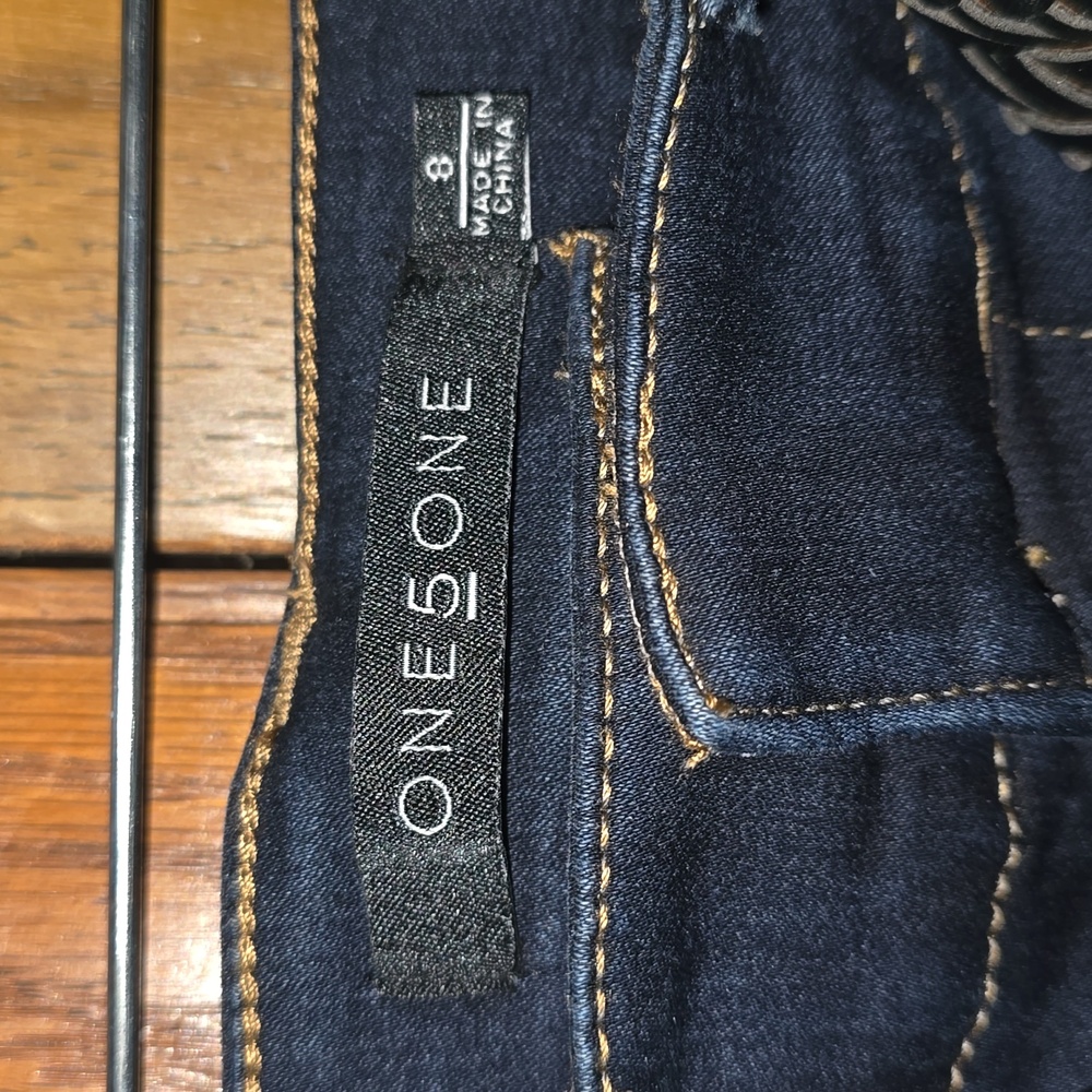 one 5 one Navy Straight Leg Jeans with Tan Belt - Picture 2 of 4